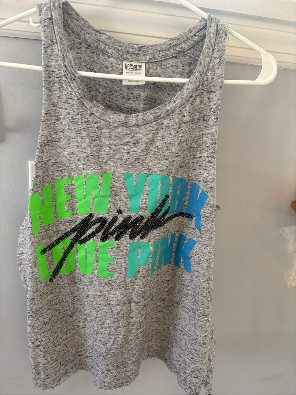 PINK Victoria's Secret Gray Tank with Neon New York Graphic